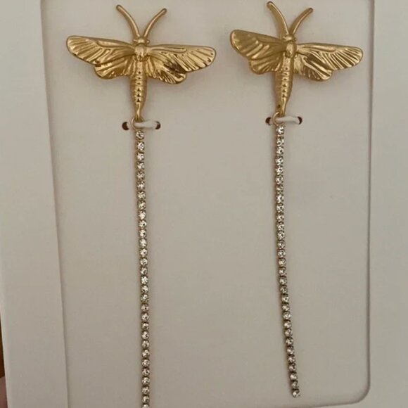 Zara dragonfly cuff jewelry gold with matching earrings dragonfly  NEW bracelet - Picture 2 of 4